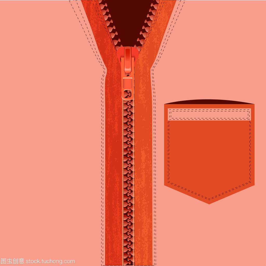 男裝橙色襯衫口袋和拉鏈。矢量